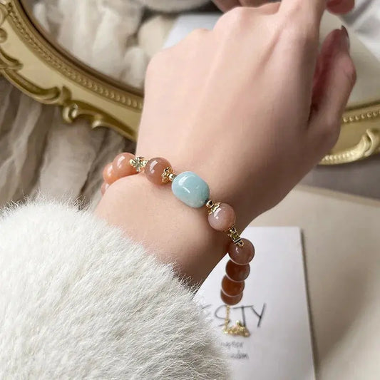 Joy and Peaches - Aquamarine Peach Moonstone Joy Bracelet - Chene Blue