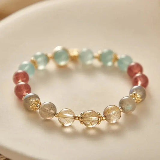 Love and Peace - Aquamarine Rose Quartz Moonstone Balance Bracelet - Chene Blue