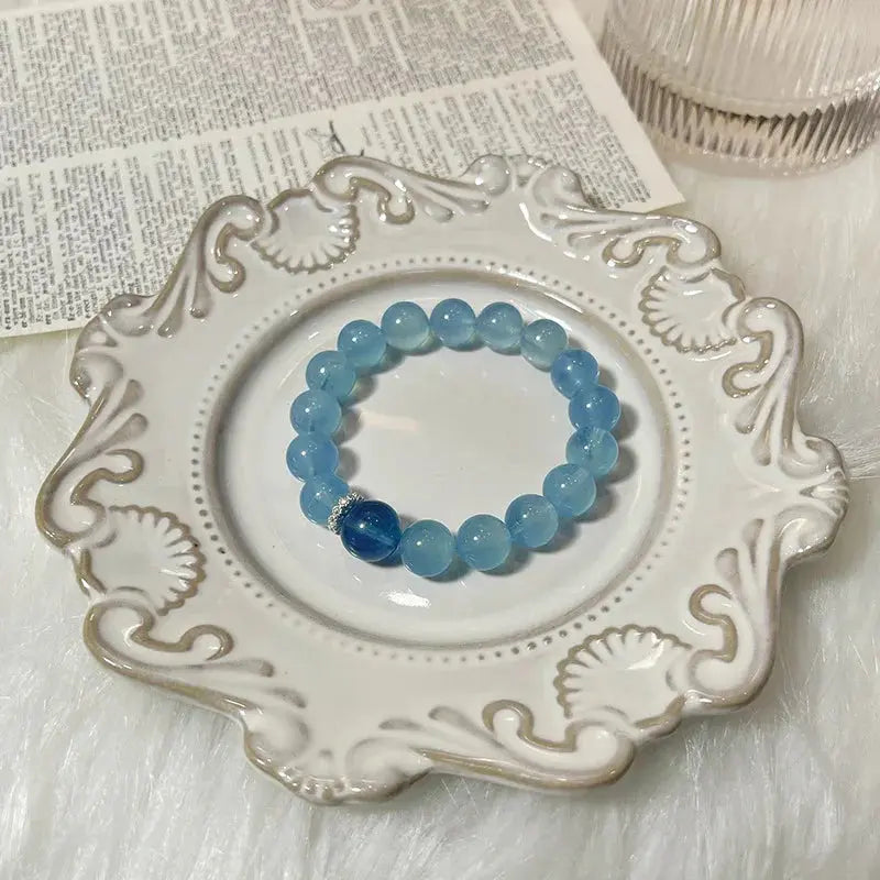 Confidence and Courage - Aquamarine Blue Quartz Wisdom Bracelet - Chene Blue