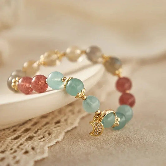 Love and Peace - Aquamarine Rose Quartz Moonstone Balance Bracelet - Chene Blue