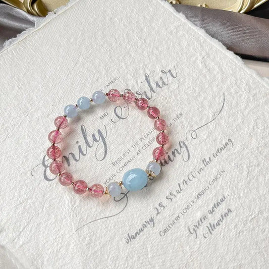 Love and Courage - Strawberry Quartz Aquamarine Calm Bracelet - Chene Blue