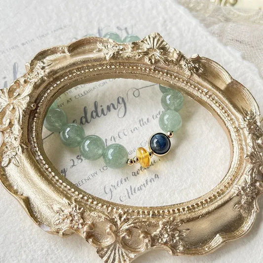 Embrace of Love - Green Strawberry Quartz Charm Bracelet - Chene Blue