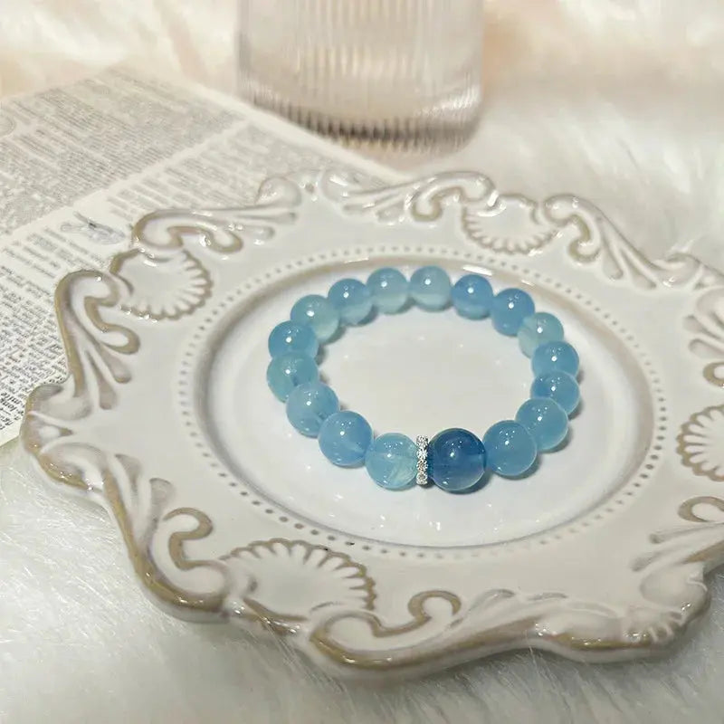 Confidence and Courage - Aquamarine Blue Quartz Wisdom Bracelet - Chene Blue