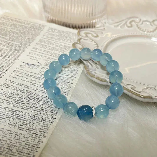 Confidence and Courage - Aquamarine Blue Quartz Wisdom Bracelet - Chene Blue