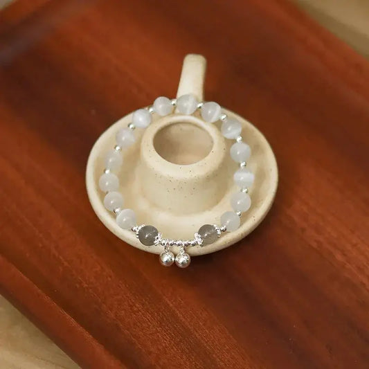 Peaceful Mind - Moonstone White Cat Eye Balance Bracelet - Chene Blue