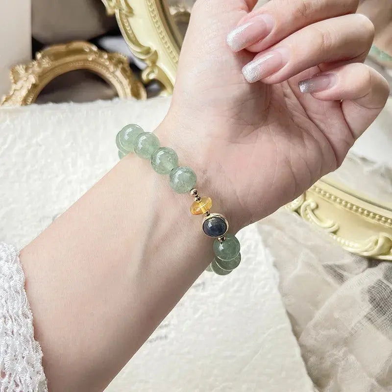Embrace of Love - Green Strawberry Quartz Charm Bracelet - Chene Blue