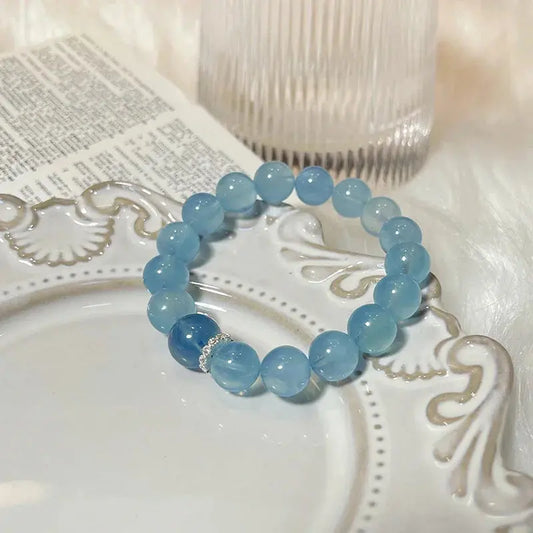Confidence and Courage - Aquamarine Blue Quartz Wisdom Bracelet - Chene Blue