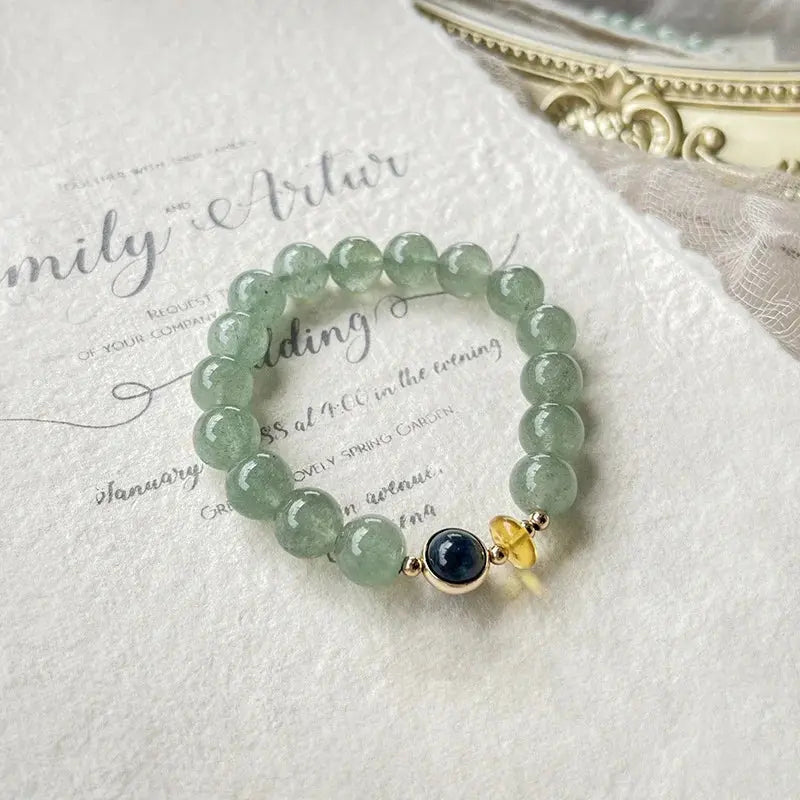 Embrace of Love - Green Strawberry Quartz Charm Bracelet - Chene Blue