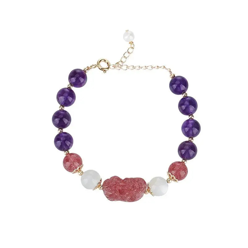 Love and Wisdom - Strawberry Quartz and Amethyst Bracelet - Chene Blue