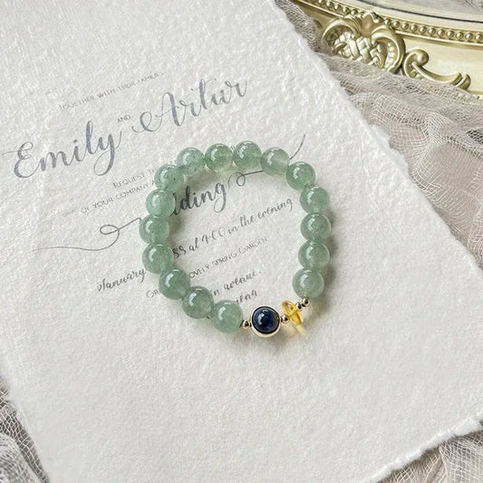Embrace of Love - Green Strawberry Quartz Charm Bracelet - Chene Blue