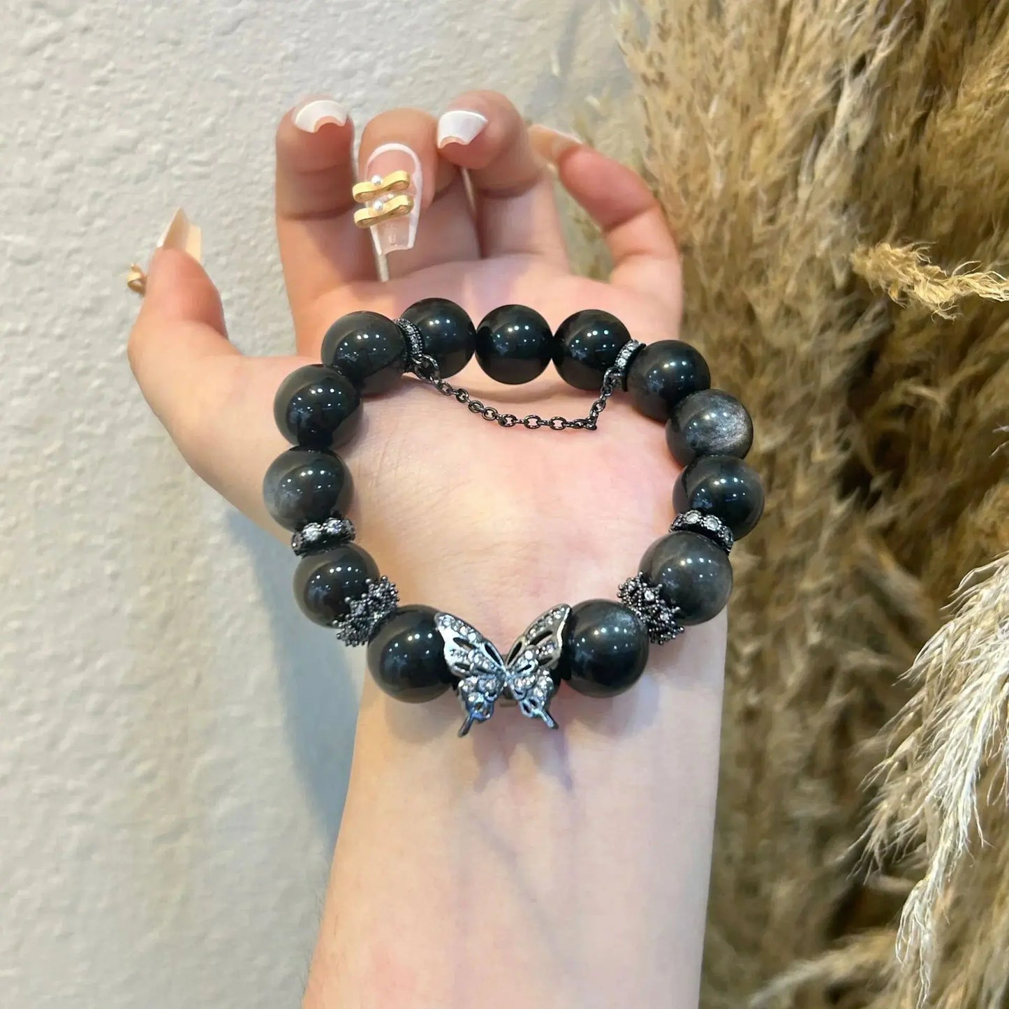 Ultimate Shield - Obsidian Butterfly Protection Bracelet - Chene Blue