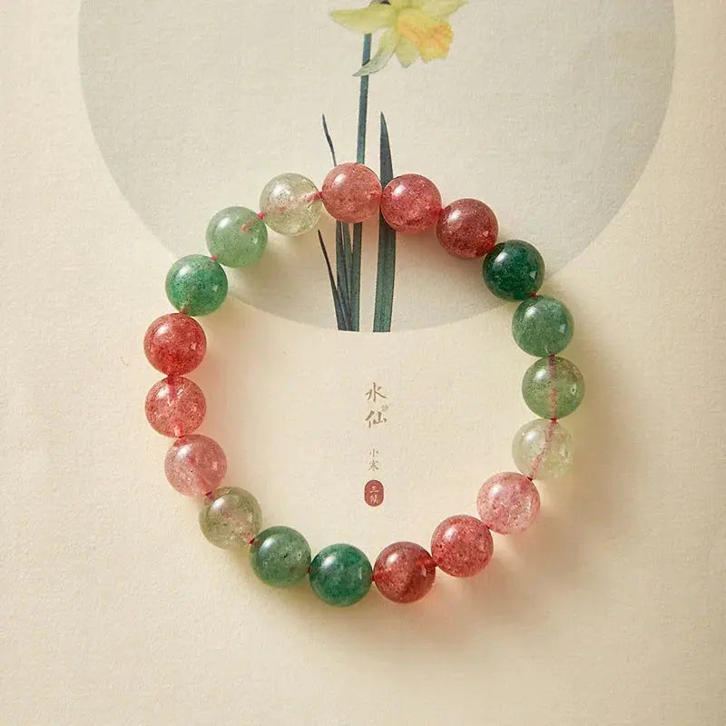 Joy and Love -Red & Green Strawberry Quartz Bracelet - Chene Blue