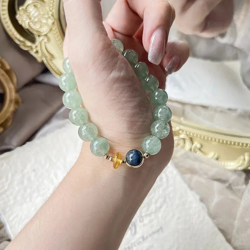 Embrace of Love - Green Strawberry Quartz Charm Bracelet - Chene Blue
