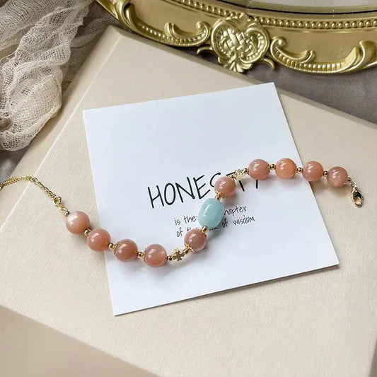 Joy and Peaches - Aquamarine Peach Moonstone Joy Bracelet - Chene Blue