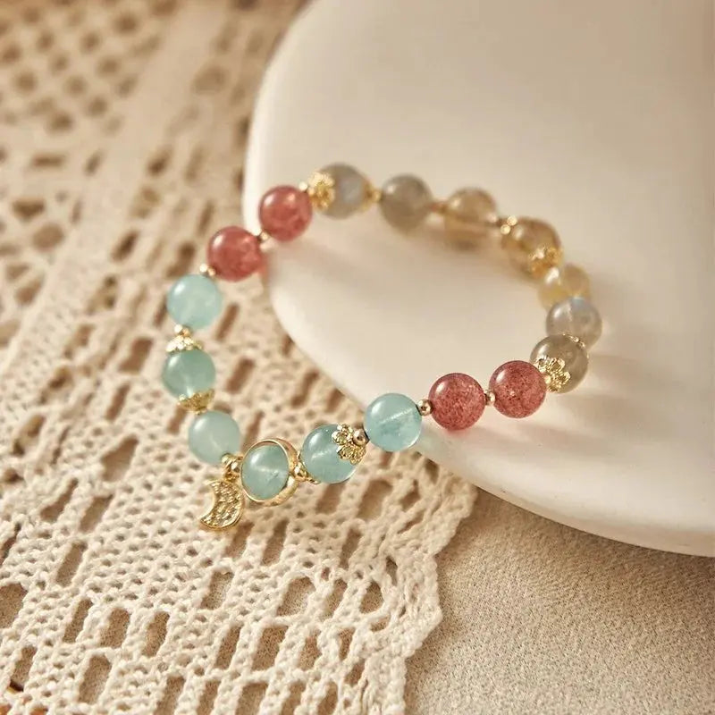 Love and Peace - Aquamarine Rose Quartz Moonstone Balance Bracelet - Chene Blue