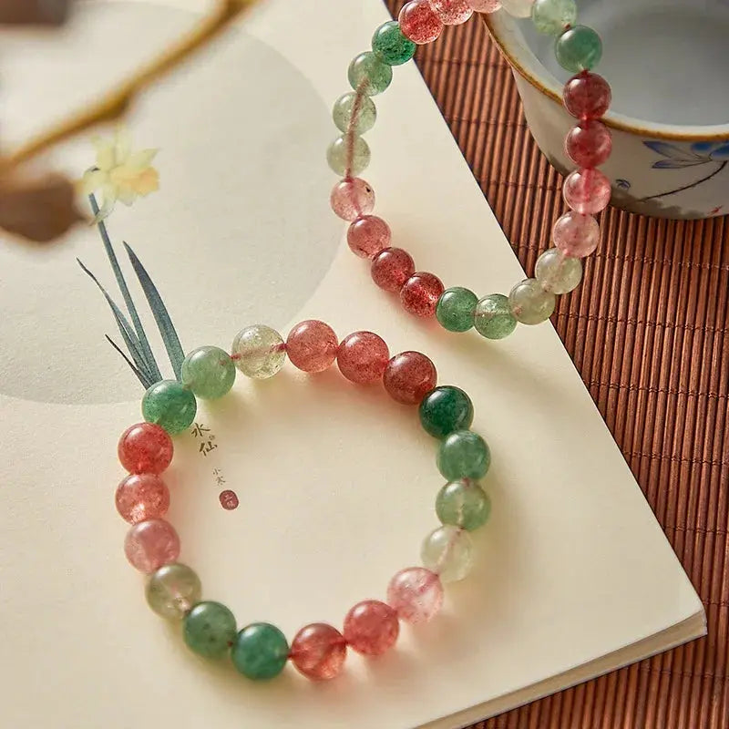 Joy and Love -Red & Green Strawberry Quartz Bracelet - Chene Blue