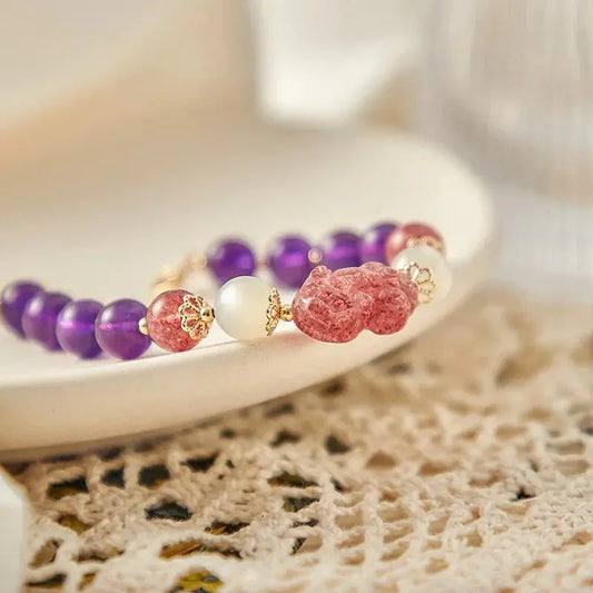 Love and Wisdom - Strawberry Quartz and Amethyst Bracelet - Chene Blue