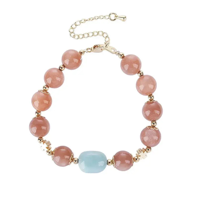 Joy and Peaches - Aquamarine Peach Moonstone Joy Bracelet - Chene Blue