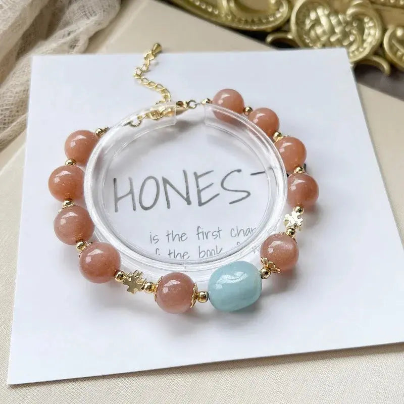 Joy and Peaches - Aquamarine Peach Moonstone Joy Bracelet - Chene Blue
