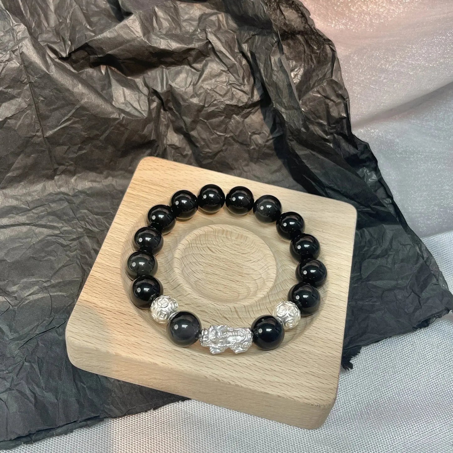 Timeless Love - Couples Bracelet Obsidian Protection Charm Bracelet - Chene Blue