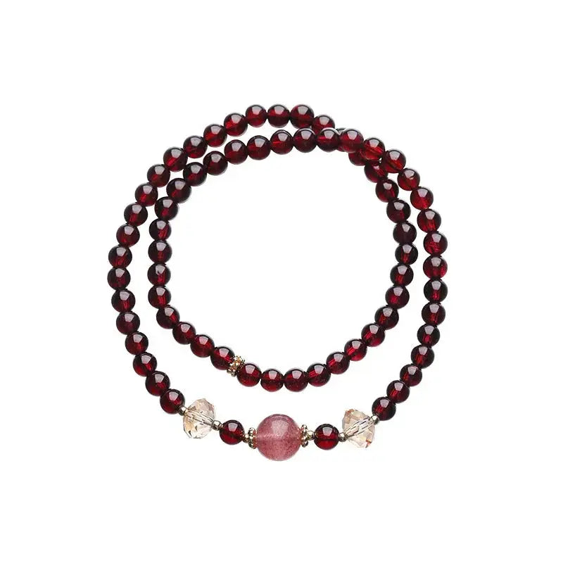 Divine Healing - Garnet Strawberry Quartz Wrap Healing Bracelet - Chene Blue