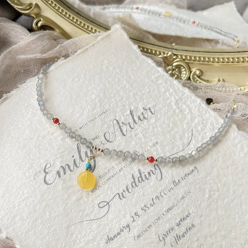 Peaceful heart - Gray Moonlight Beeswax Charm Anklet