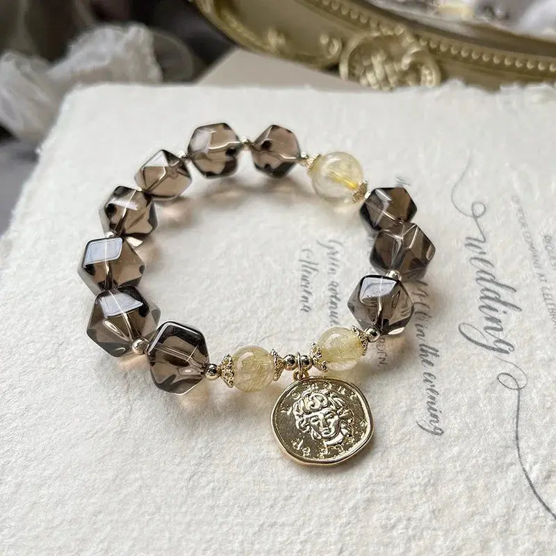 Positive Magnet - Smoky Quartz Luck Charm Bracelet - Chene Blue