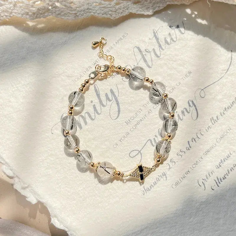 Ultimate Healing - Black Rutilated Quartz Protection Bracelet - Chene Blue