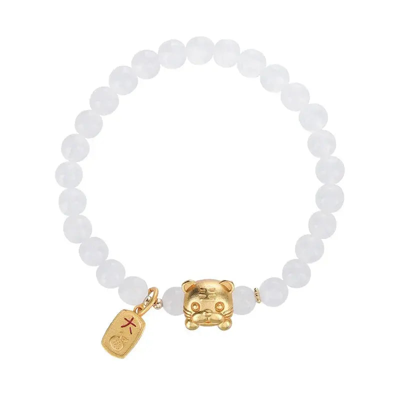 Peaceful Heart - Moonstone Tiger Cute Zodiac Balanced Charm Bracelet - Chene Blue