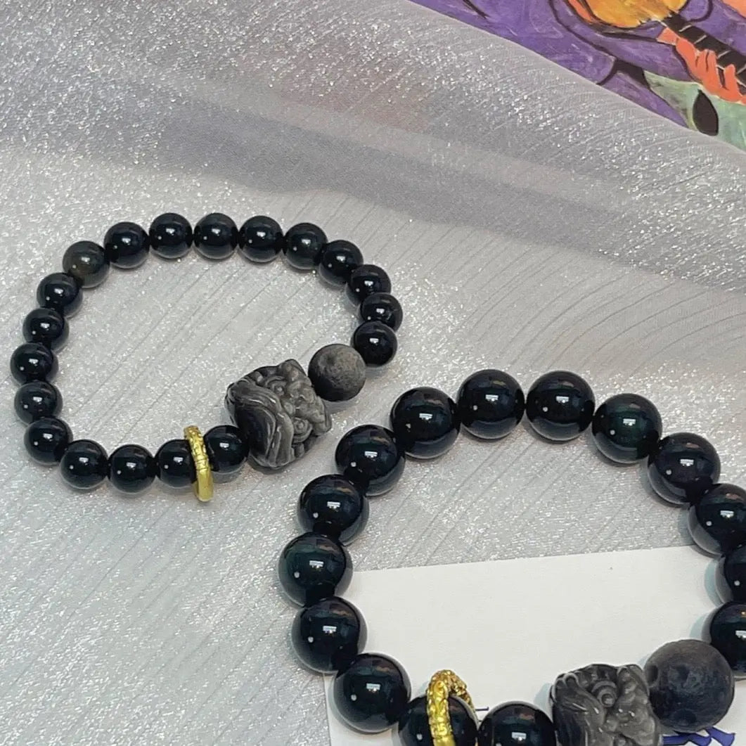 Timeless Love - Couples Bracelet Obsidian Lion Protection Charm Bracelet