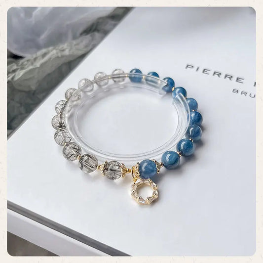 Wise Glance - Black Rutilated Quartz Kyanite Wisdom Charm Bracelet