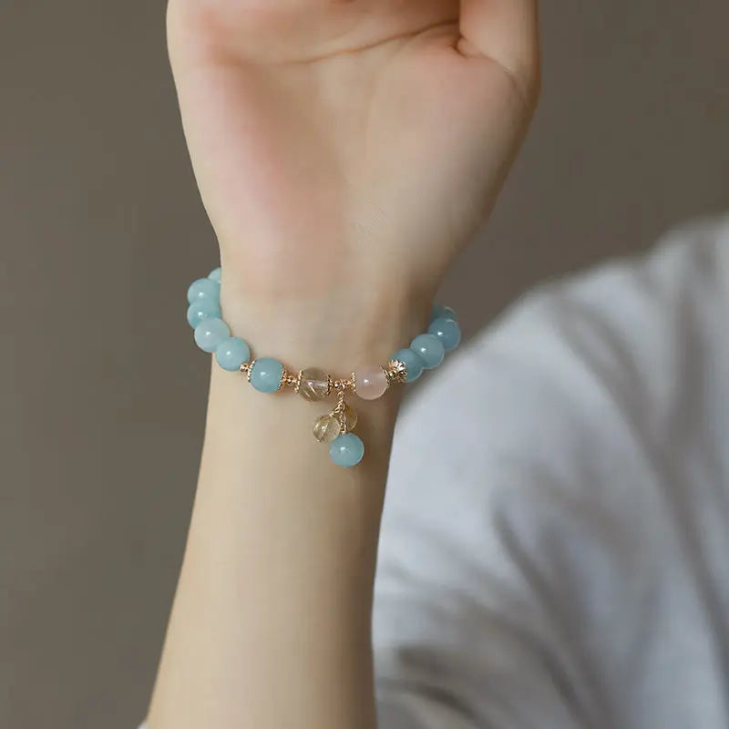 Inspired Confidence - Aquamarine Rose Quartz Courage Charm Bracelet