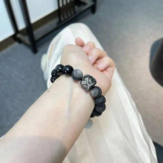 Ultimate Shield - Obsidian Lion Protection Charm Bracelet - Chene Blue