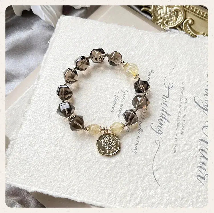 Positive Magnet - Smoky Quartz Luck Charm Bracelet - Chene Blue