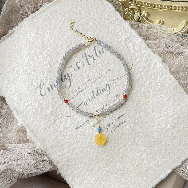 Peaceful heart - Gray Moonlight Beeswax Charm Anklet