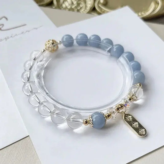 Peaceful Mind - Clear Quartz Balance Charm Bracelet - Chene Blue