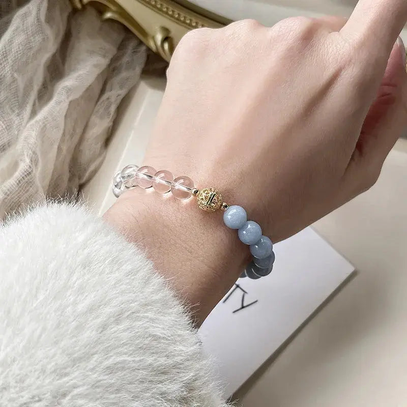 Peaceful Mind - Clear Quartz Balance Charm Bracelet - Chene Blue