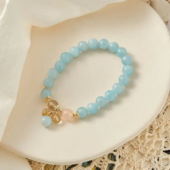 Inspired Confidence - Aquamarine Rose Quartz Courage Charm Bracelet