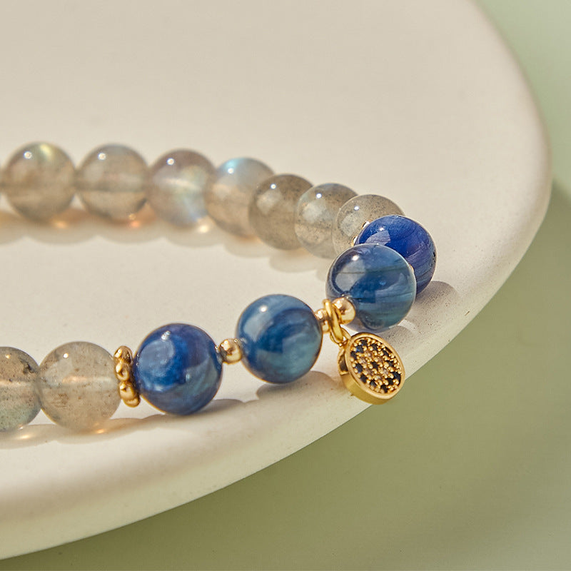 Peaceful Heart - Gray Moonstone Blue Quartz Wisdom Bracelet