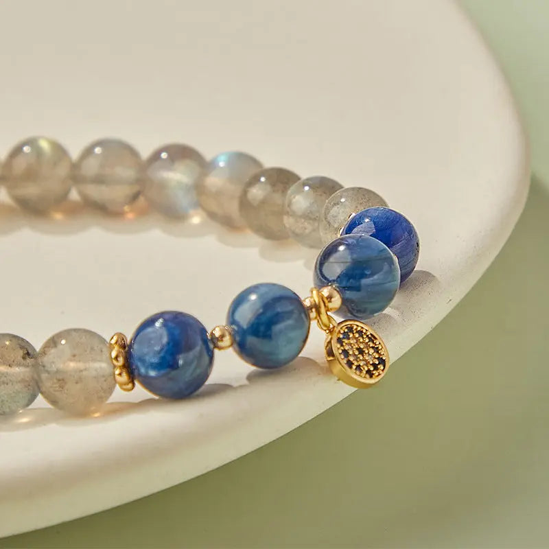 Peaceful Heart - Gray Moonstone Blue Quartz Wisdom Bracelet
