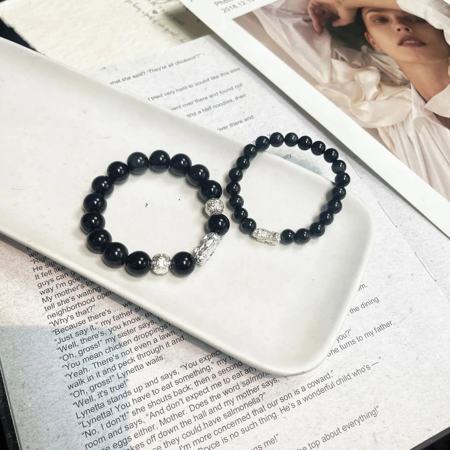 Timeless Love - Couples Bracelet Obsidian Protection Charm Bracelet - Chene Blue