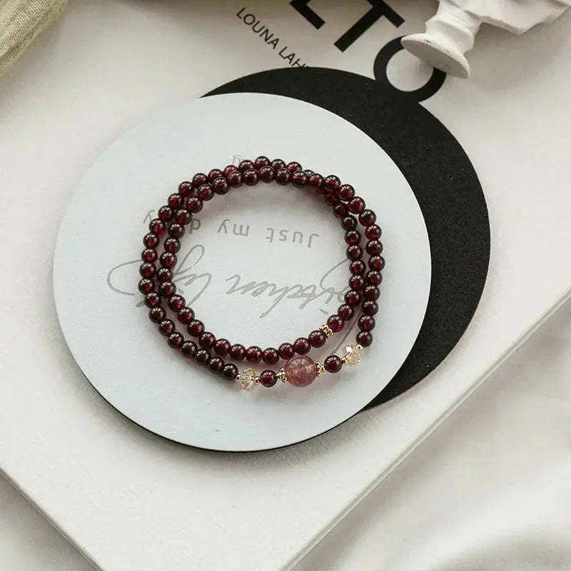 Divine Healing - Garnet Strawberry Quartz Wrap Healing Bracelet - Chene Blue