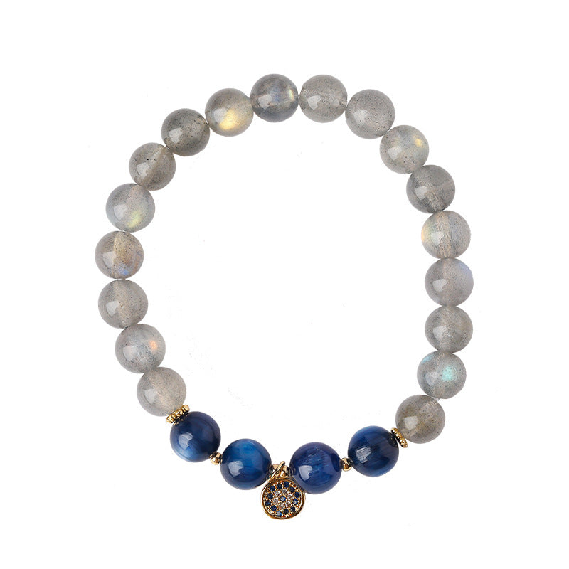 Peaceful Heart - Gray Moonstone Blue Quartz Wisdom Bracelet