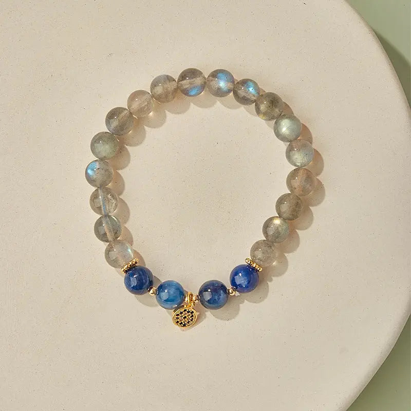 Peaceful Heart - Gray Moonstone Blue Quartz Wisdom Bracelet