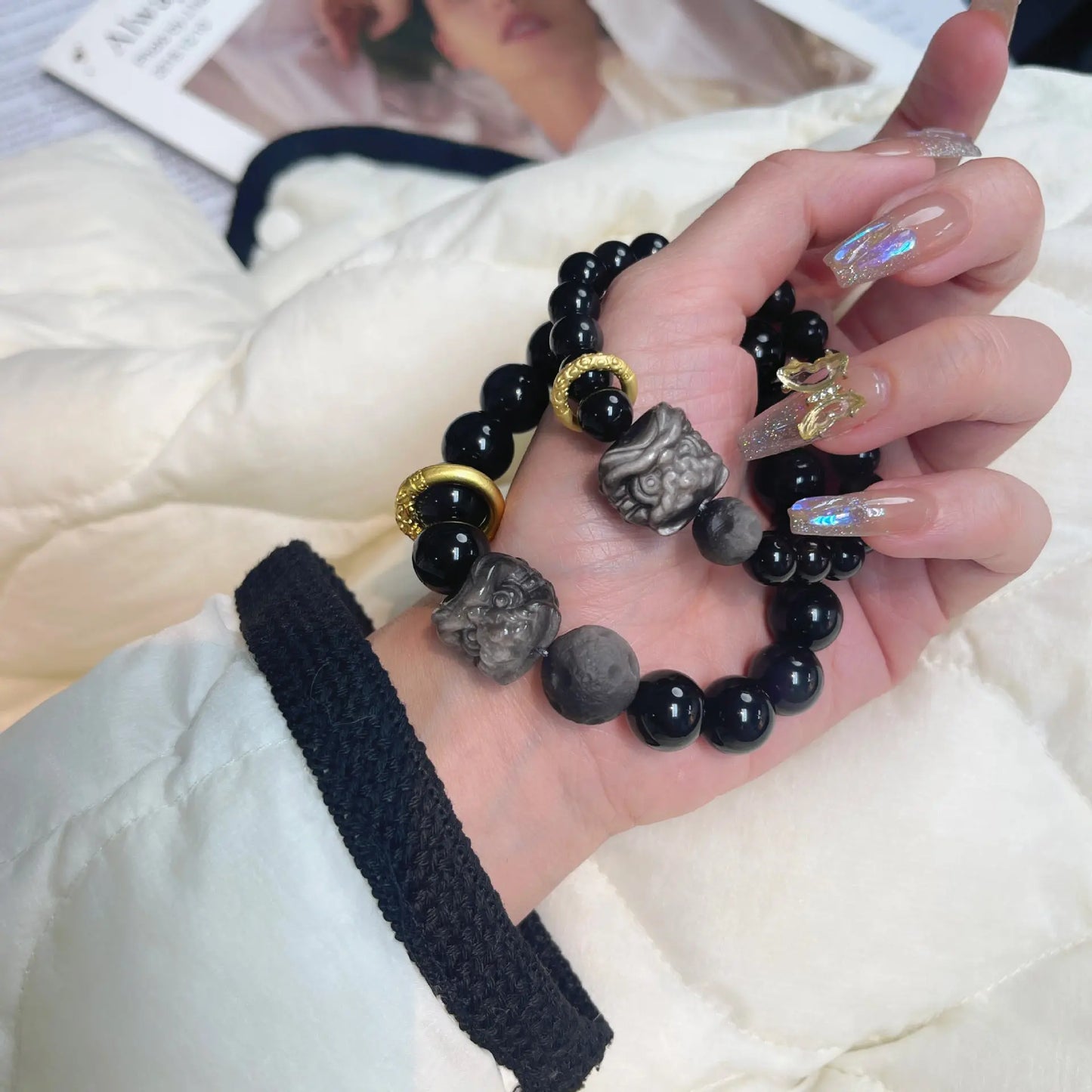 Timeless Love - Couples Bracelet Obsidian Lion Protection Charm Bracelet