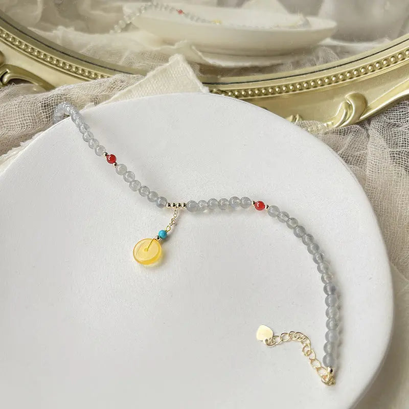 Peaceful heart - Gray Moonlight Beeswax Charm Anklet
