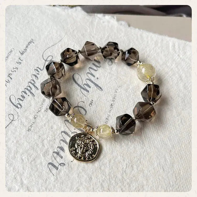 Positive Magnet - Smoky Quartz Luck Charm Bracelet - Chene Blue