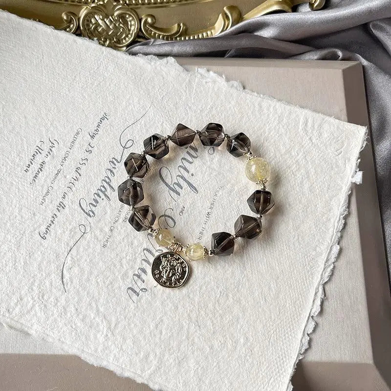 Positive Magnet - Smoky Quartz Luck Charm Bracelet - Chene Blue