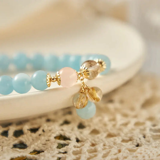 Inspired Confidence - Aquamarine Rose Quartz Courage Charm Bracelet