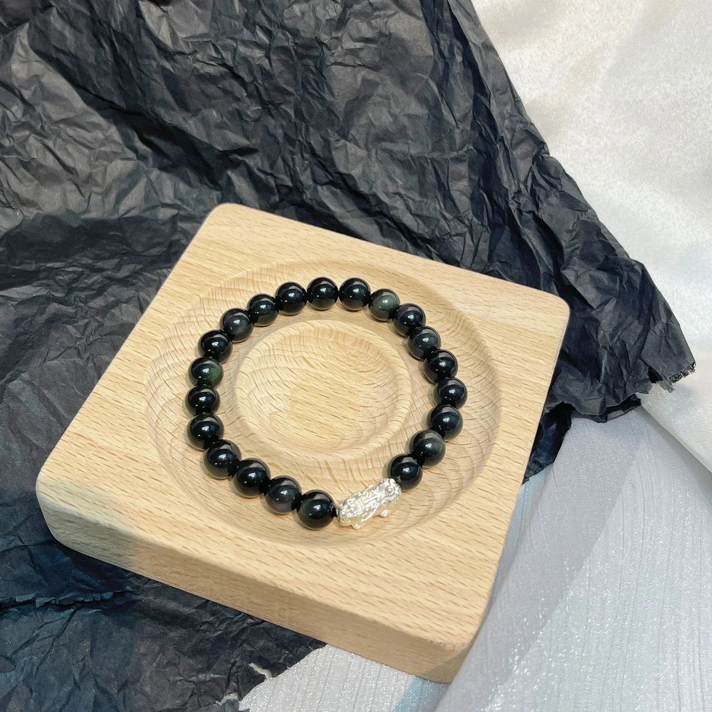Timeless Love - Couples Bracelet Obsidian Protection Charm Bracelet - Chene Blue